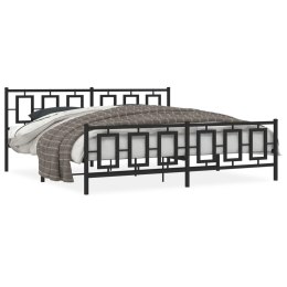  Metalowa rama łóżka z wezgłowiem i zanóżkiem, czarna, 200x200cm