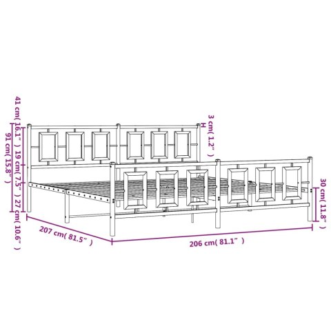  Metalowa rama łóżka z wezgłowiem i zanóżkiem, czarna, 200x200cm