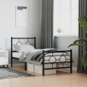  Metalowa rama łóżka z wezgłowiem i zanóżkiem, czarna, 80x200 cm