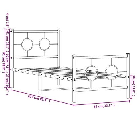  Metalowa rama łóżka z wezgłowiem i zanóżkiem, czarna, 80x200 cm