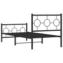  Metalowa rama łóżka z wezgłowiem i zanóżkiem, czarna, 90x200 cm