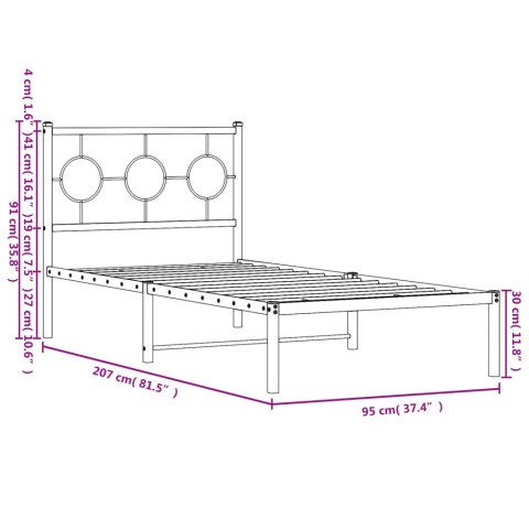  Metalowa rama łóżka z wezgłowiem, czarna, 90x200 cm
