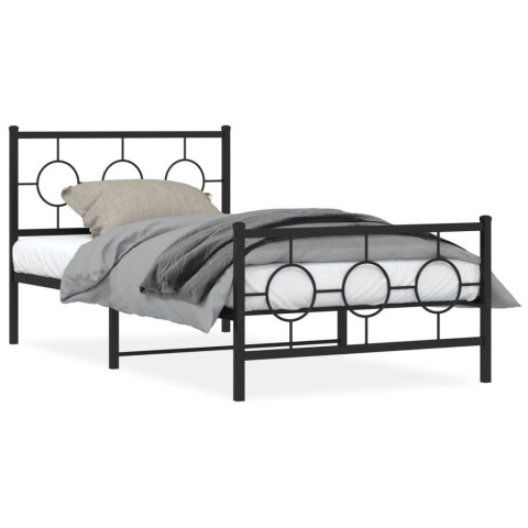  Metalowa rama łóżka z wezgłowiem i zanóżkiem, czarna, 100x190cm