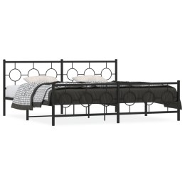  Metalowa rama łóżka z wezgłowiem i zanóżkiem, czarna, 193x203cm