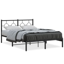  Metalowa rama łóżka z wezgłowiem, czarna, 140x190 cm
