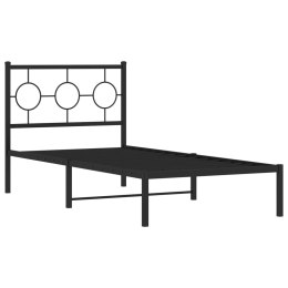  Metalowa rama łóżka z wezgłowiem, czarna, 90x190 cm
