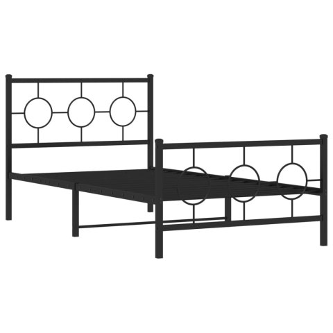  Metalowa rama łóżka z wezgłowiem i zanóżkiem, czarna, 100x200cm