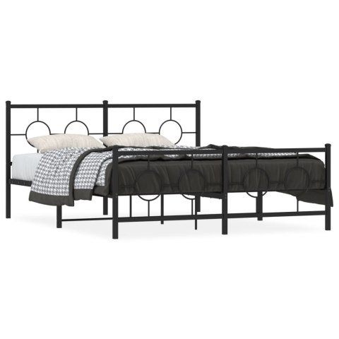  Metalowa rama łóżka z wezgłowiem i zanóżkiem, czarna, 160x200cm
