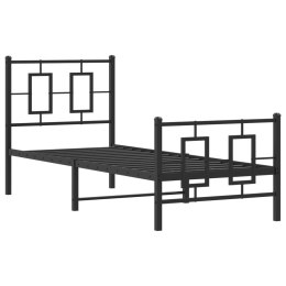  Metalowa rama łóżka z wezgłowiem i zanóżkiem, czarna, 75x190 cm
