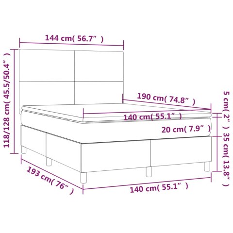  Łóżko kontynentalne, materac i LED cappuccino 140x190 cm