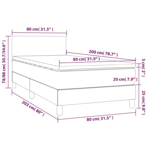  Łóżko kontynentalne z materacem i LED, czarny aksamit 80x200 cm