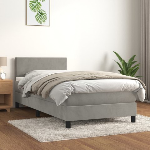  Łóżko kontynentalne z materacem, jasnoszare, aksamit, 100x200cm