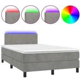  Łóżko kontynentalne z materacem i LED, szare 120x200cm, aksamit