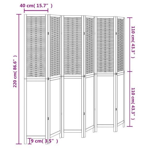  Parawan pokojowy, 6-panelowy, biały, lite drewno paulowni