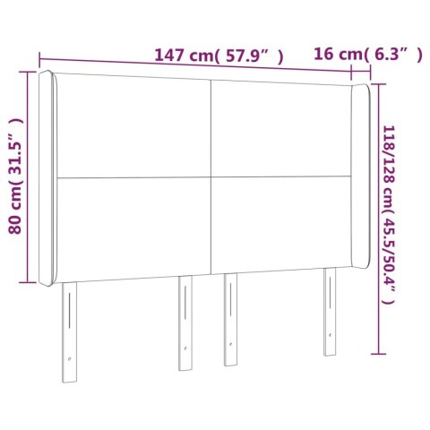  Zagłówek do łóżka z LED, jasnoszary, 147x16x118/128 cm, aksamit