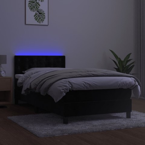  Łóżko kontynentalne z materacem i LED, czarny aksamit 90x190 cm