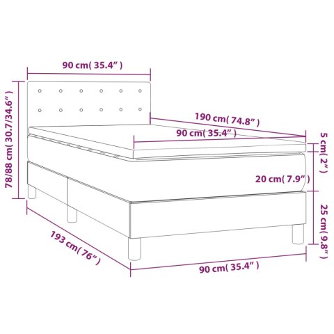  Łóżko kontynentalne z materacem i LED, czarny aksamit 90x190 cm