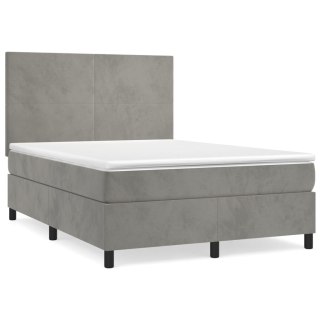  Łóżko kontynentalne z materacem, jasnoszare, aksamit, 140x190cm