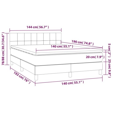  Łóżko kontynentalne, materac i LED, niebieski aksamit 140x190cm