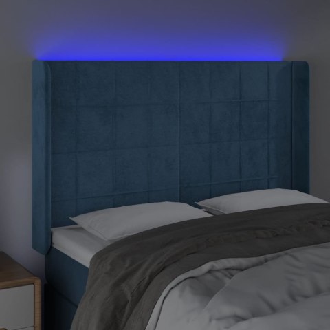  Zagłówek do łóżka z LED ciemnoniebieski, 147x16x118/128 cm