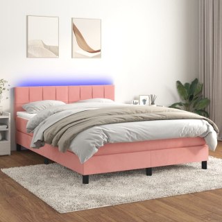  Łóżko kontynentalne z materacem i LED, różowy aksamit 140x200cm