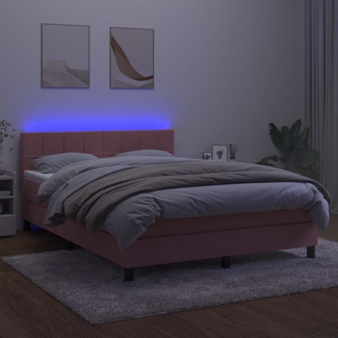  Łóżko kontynentalne z materacem i LED, różowy aksamit 140x200cm