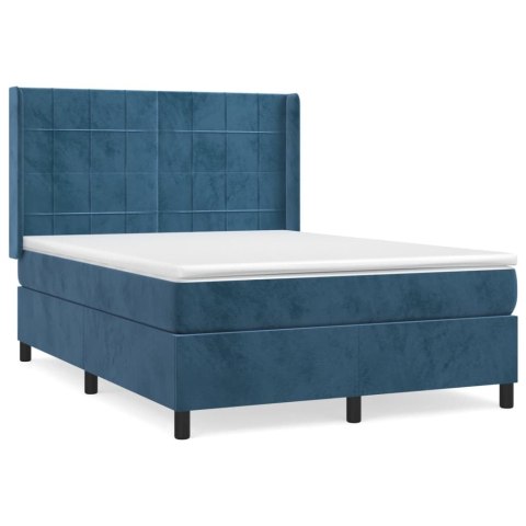  Łóżko kontynentalne z materacem, niebieskie, aksamit, 140x190cm