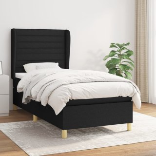  Łóżko kontynentalne z materacem, czarne, tkanina, 90x200 cm