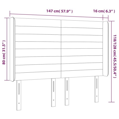  Zagłówek do łóżka z LED ciemnobrązowy 147x16x118/128 cm tkanina