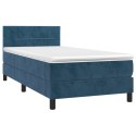  Łóżko kontynentalne, materac i LED, niebieski aksamit 90x200 cm
