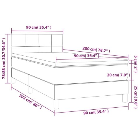  Łóżko kontynentalne, materac i LED, niebieski aksamit 90x200 cm