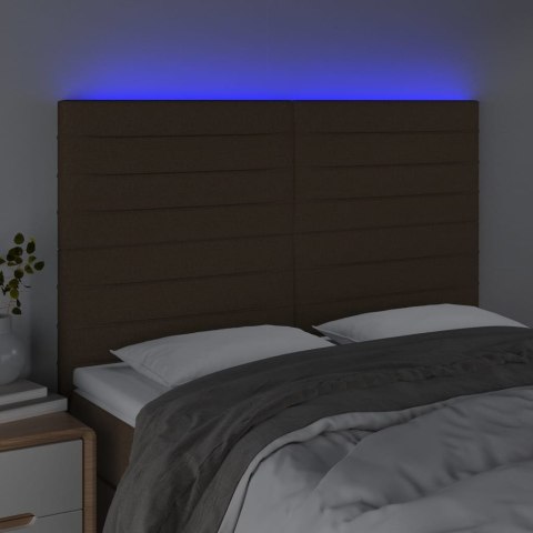  Zagłówek do łóżka z LED ciemnobrązowy 144x5x118/128 cm tkanina