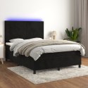  Łóżko kontynentalne z materacem i LED, czarny aksamit 140x190cm