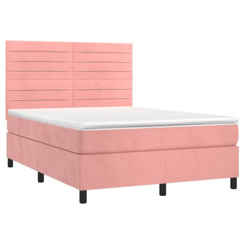 Łóżko kontynentalne z materacem i LED, różowy aksamit 140x190cm