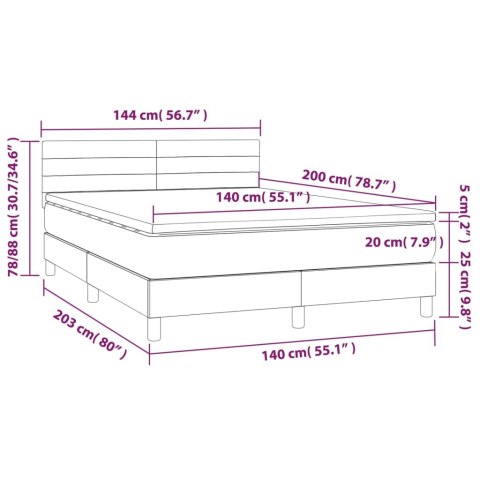  Łóżko kontynentalne z materacem i LED, szare 140x200cm, aksamit