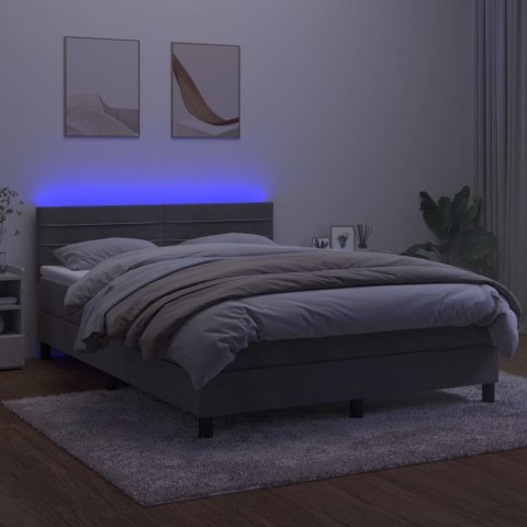  Łóżko kontynentalne z materacem, jasnoszare, 140x190cm, aksamit