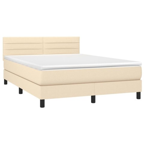  Łóżko kontynentalne z materacem, kremowe, 140x190 cm, tkanina