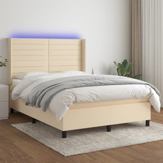  Łóżko kontynentalne z materacem, kremowe, 140x190 cm, tkanina
