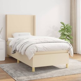  Łóżko kontynentalne z materacem, kremowe, tkanina, 90x200 cm