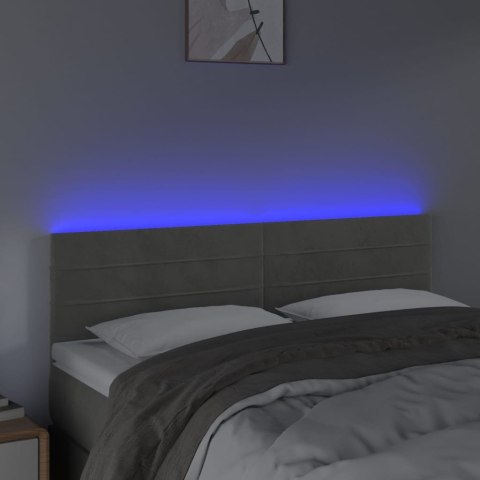  Zagłówek do łóżka z LED, jasnoszary, 144x5x78/88 cm, aksamit