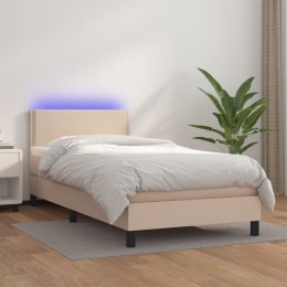  Łóżko kontynentalne, materac i LED cappuccino ekoskóra 90x200cm