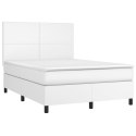 Łóżko kontynentalne z materacem i LED, biała ekoskóra 140x200cm