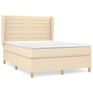  Łóżko kontynentalne z materacem, kremowe, tkanina, 140x190 cm