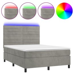 Łóżko kontynentalne z materacem i LED, szare 140x200cm, aksamit