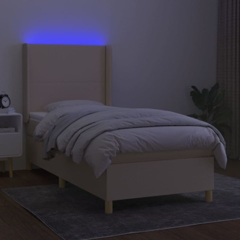  Łóżko kontynentalne z materacem, kremowe, 90x200 cm, tkanina