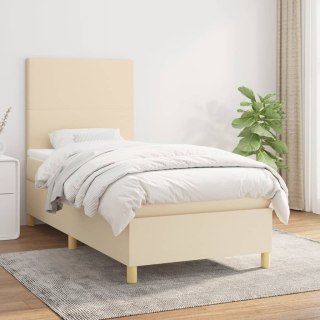  Łóżko kontynentalne z materacem, kremowe, tkanina, 90x190 cm