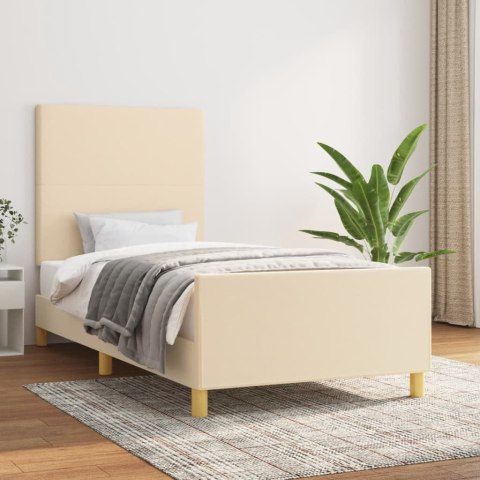  Rama łóżka z zagłówkiem, kremowa, 90x200 cm, obita tkaniną