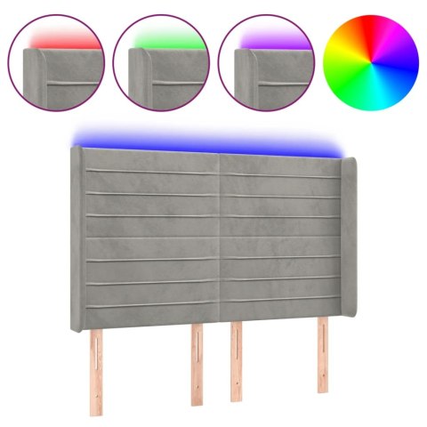  Zagłówek do łóżka z LED, jasnoszary, 147x16x118/128 cm, aksamit