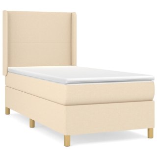  Łóżko kontynentalne z materacem, kremowe, tkanina, 90x190 cm
