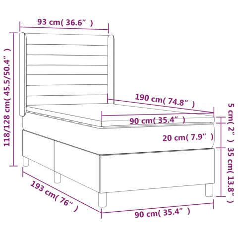  Łóżko kontynentalne z materacem i LED, czarny aksamit 90x190 cm